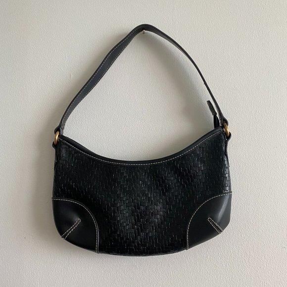 Handbags - Black Vegan Leather Woven Bag